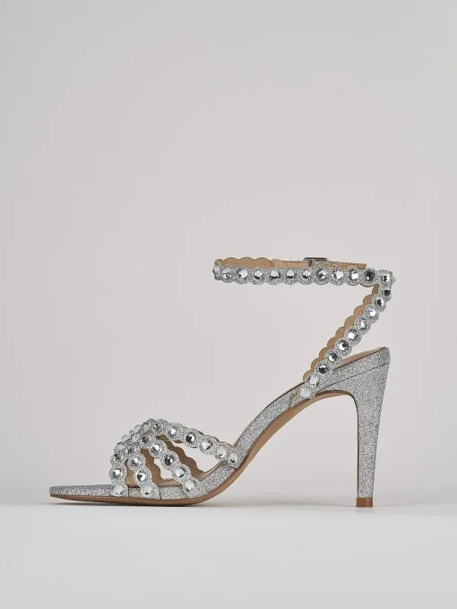Sandali tacco 9cm glitter argento