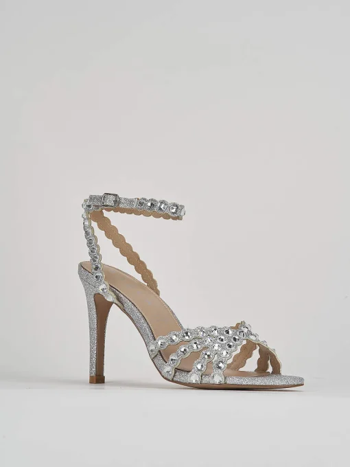 Sandali tacco 9cm glitter argento