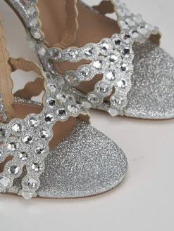 Sandali tacco 9cm glitter argento