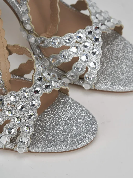 Sandali tacco 9cm glitter argento