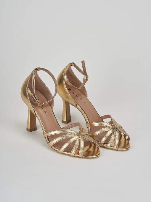 Sandali tacco 8cm laminato oro