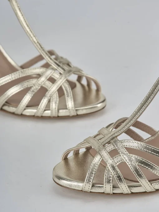 Sandali tacco 9cm laminato oro