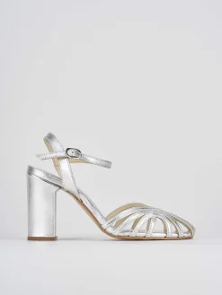 Sandali tacco 7cm pelle argento
