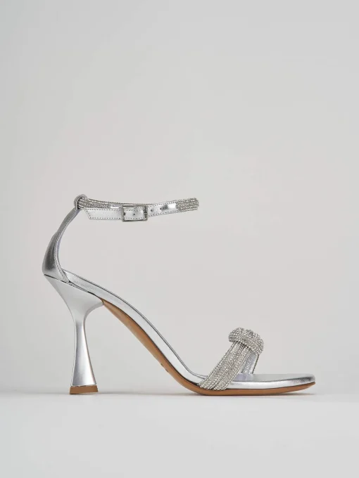 Sandali tacco 9cm pelle argento
