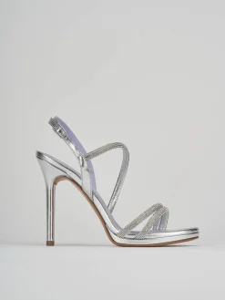 Sandali tacco 9cm pelle argento