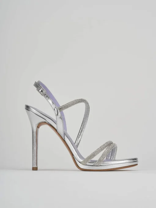 Sandali tacco 9cm pelle argento
