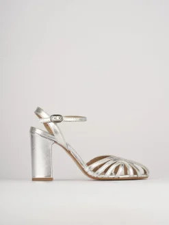 Sandali tacco 7cm pelle argento
