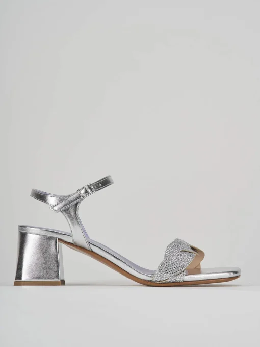 Sandali tacco 5cm pelle argento