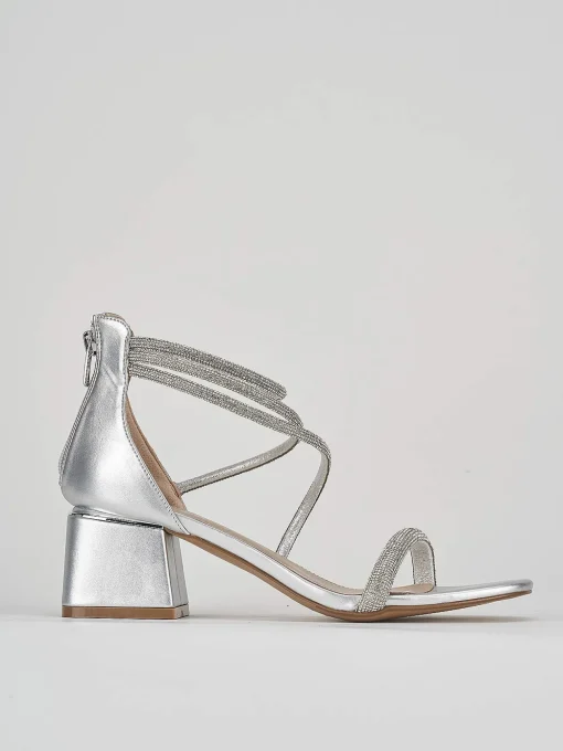 Sandali tacco 5cm pelle argento