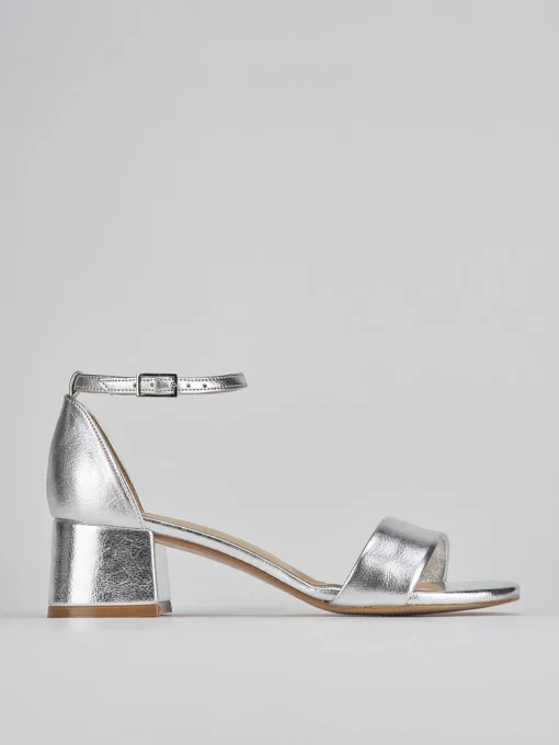 Sandali tacco 5cm pelle argento