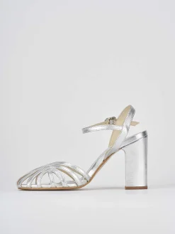 Sandali tacco 7cm pelle argento