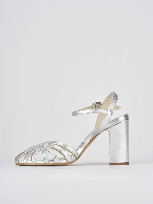 Sandali tacco 7cm pelle argento