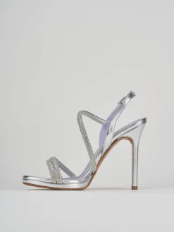 Sandali tacco 9cm pelle argento