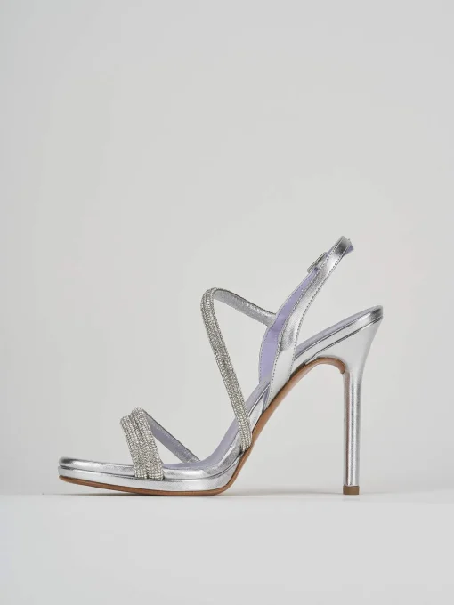 Sandali tacco 9cm pelle argento