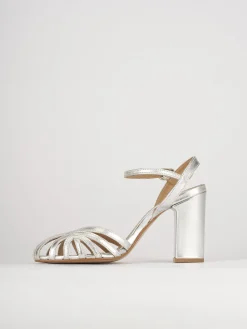 Sandali tacco 7cm pelle argento