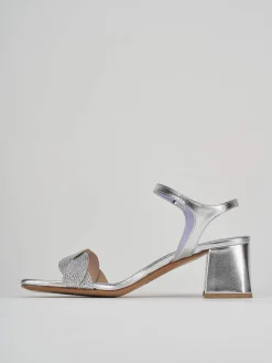 Sandali tacco 5cm pelle argento