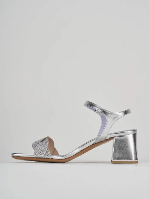 Sandali tacco 5cm pelle argento