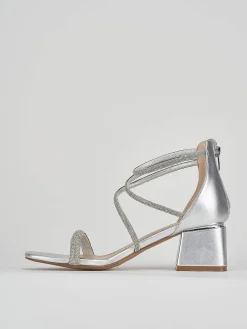 Sandali tacco 5cm pelle argento