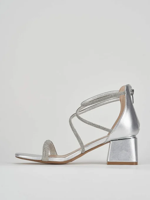 Sandali tacco 5cm pelle argento