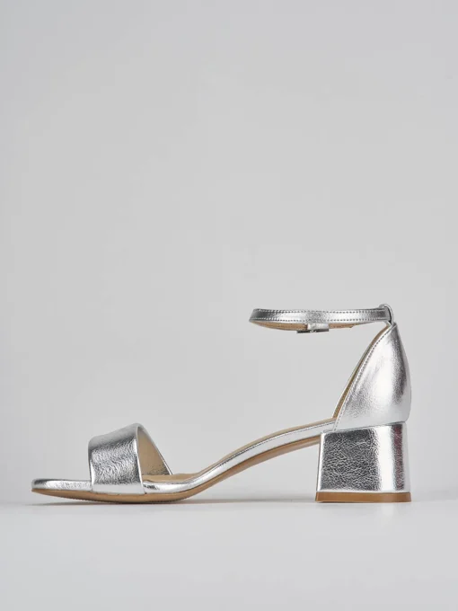 Sandali tacco 5cm pelle argento