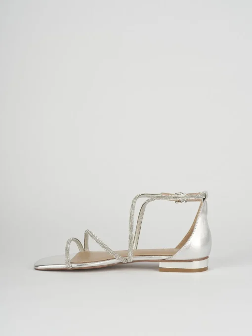Sandali tacco 1cm pelle argento