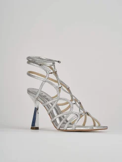Sandali tacco 9cm pelle argento