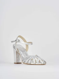 Sandali tacco 7cm pelle argento