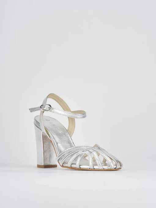 Sandali tacco 7cm pelle argento