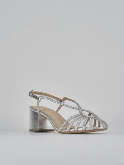 Sandali tacco 5cm pelle argento