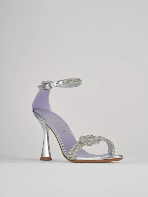 Sandali tacco 9cm pelle argento