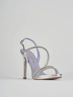 Sandali tacco 9cm pelle argento