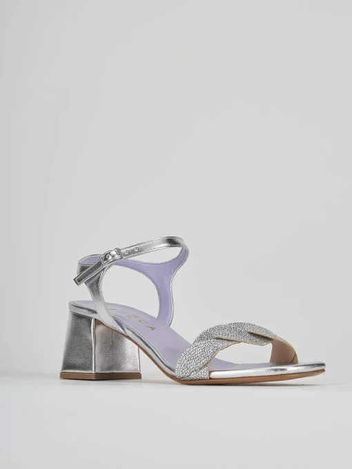 Sandali tacco 5cm pelle argento