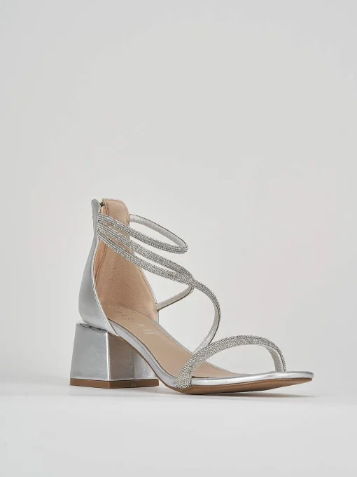Sandali tacco 5cm pelle argento