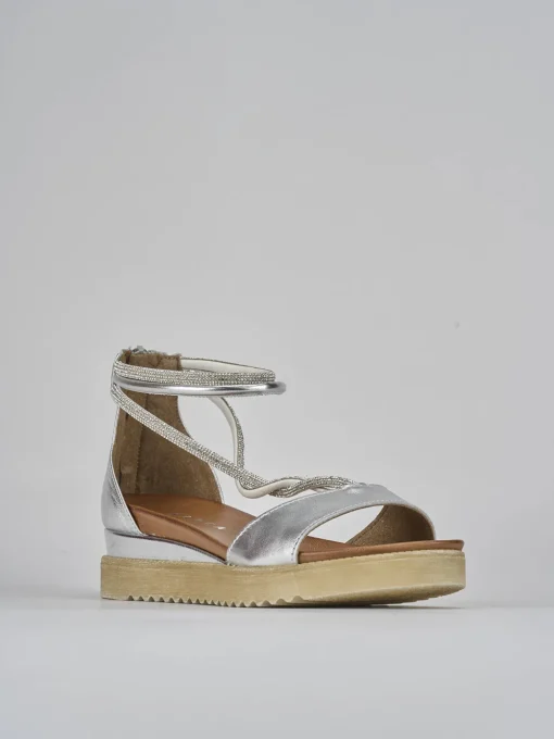 Sandali tacco 3cm pelle argento
