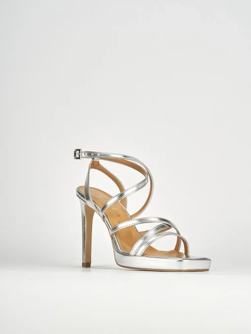 Sandali tacco 8cm pelle argento
