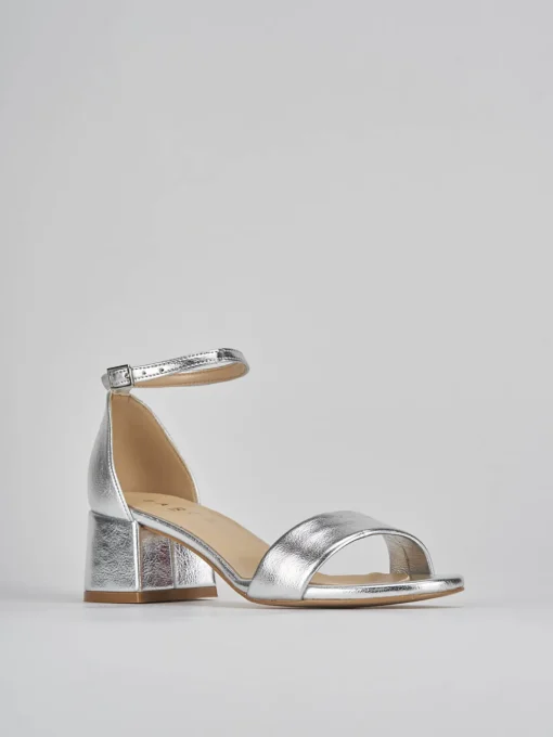 Sandali tacco 5cm pelle argento