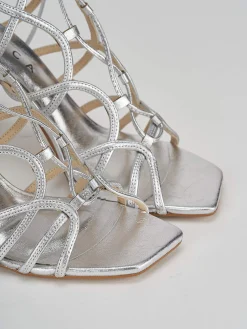 Sandali tacco 9cm pelle argento