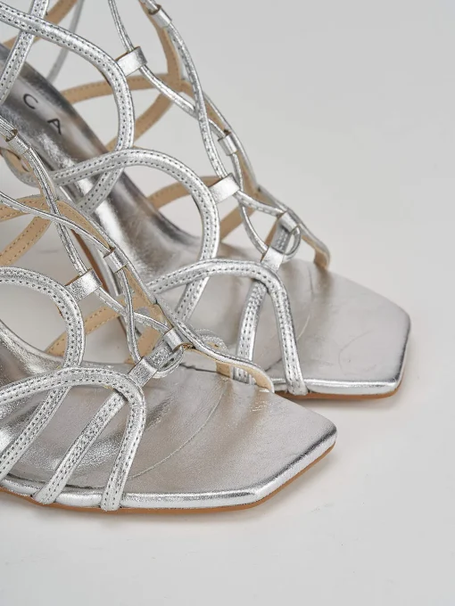 Sandali tacco 9cm pelle argento