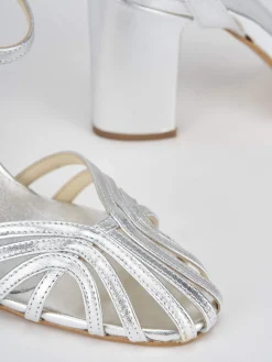 Sandali tacco 7cm pelle argento