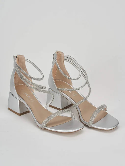 Sandali tacco 5cm pelle argento