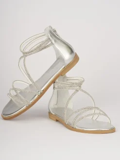 Sandali tacco 1cm pelle argento