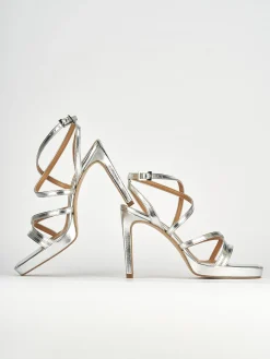 Sandali tacco 8cm pelle argento