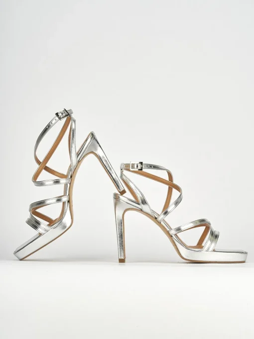 Sandali tacco 8cm pelle argento