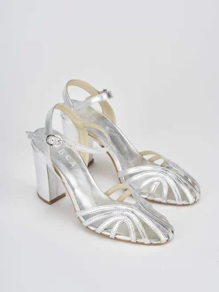 Sandali tacco 7cm pelle argento