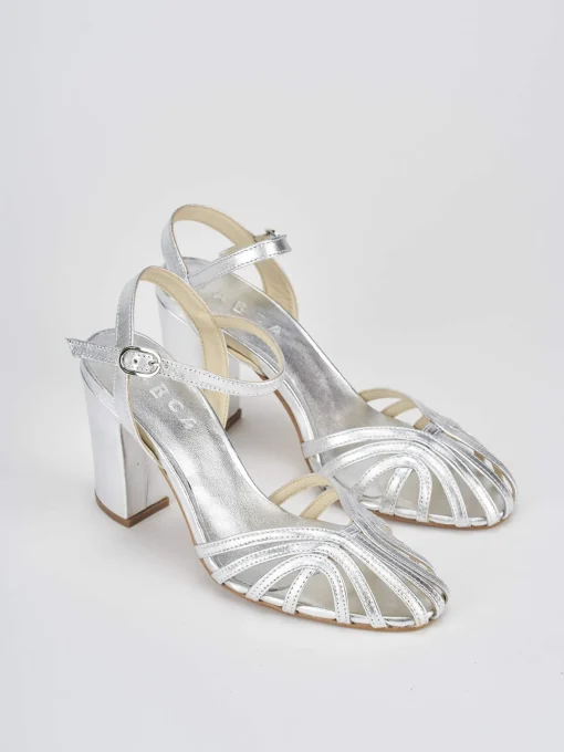 Sandali tacco 7cm pelle argento