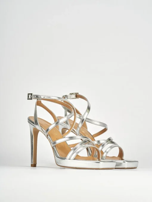 Sandali tacco 8cm pelle argento