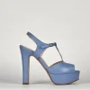 Sandali tacco 10cm pelle azzurro