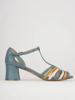 Sandali tacco 5cm pelle azzurro