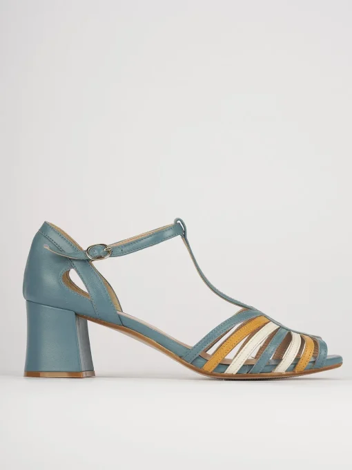 Sandali tacco 5cm pelle azzurro