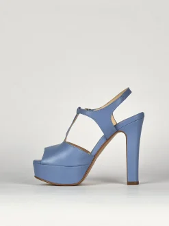 Sandali tacco 10cm pelle azzurro